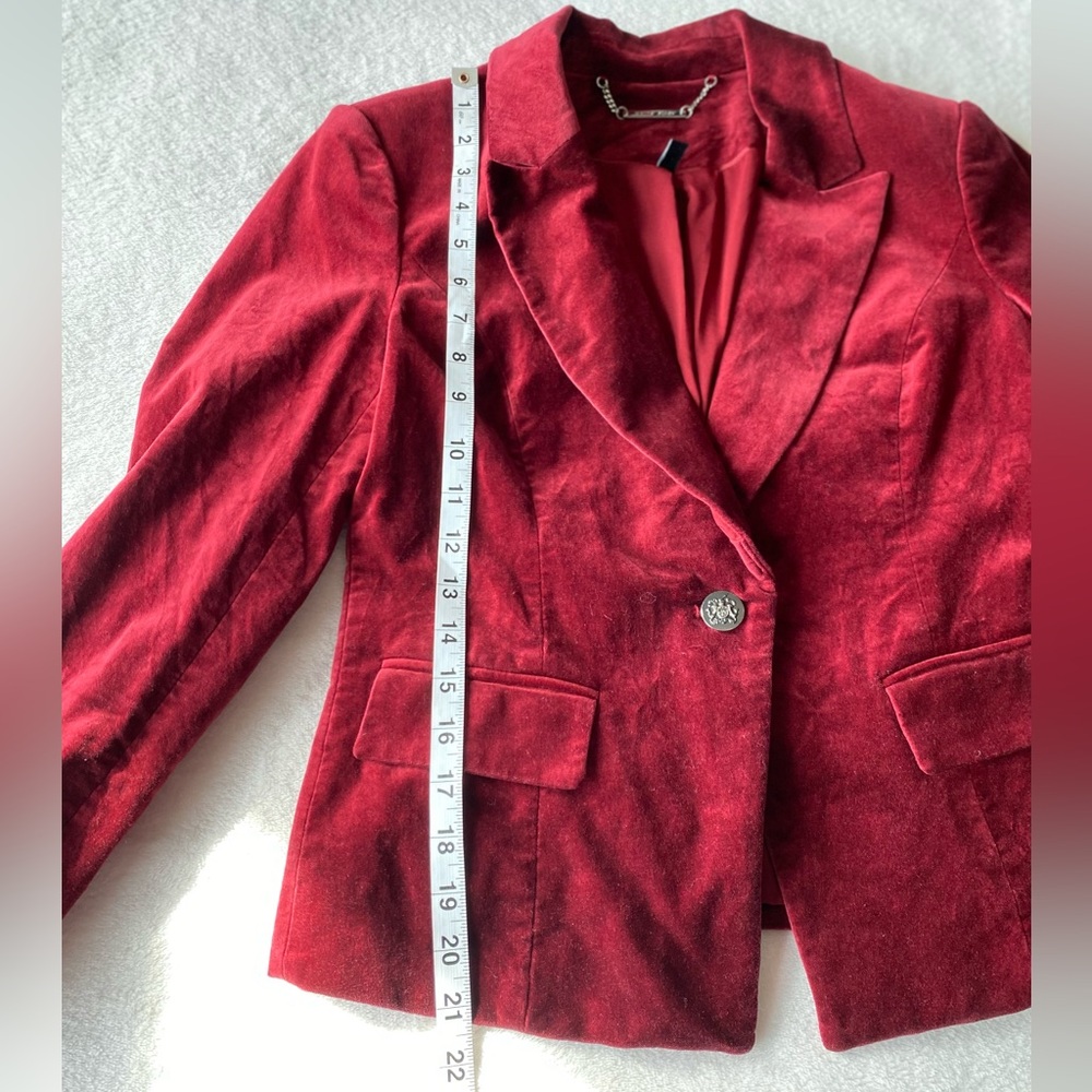 WHBM Burgundy Velvet Blazer Single Button Notch Lapel Fitted Velvet Jacket 4P - Picture 14 of 15